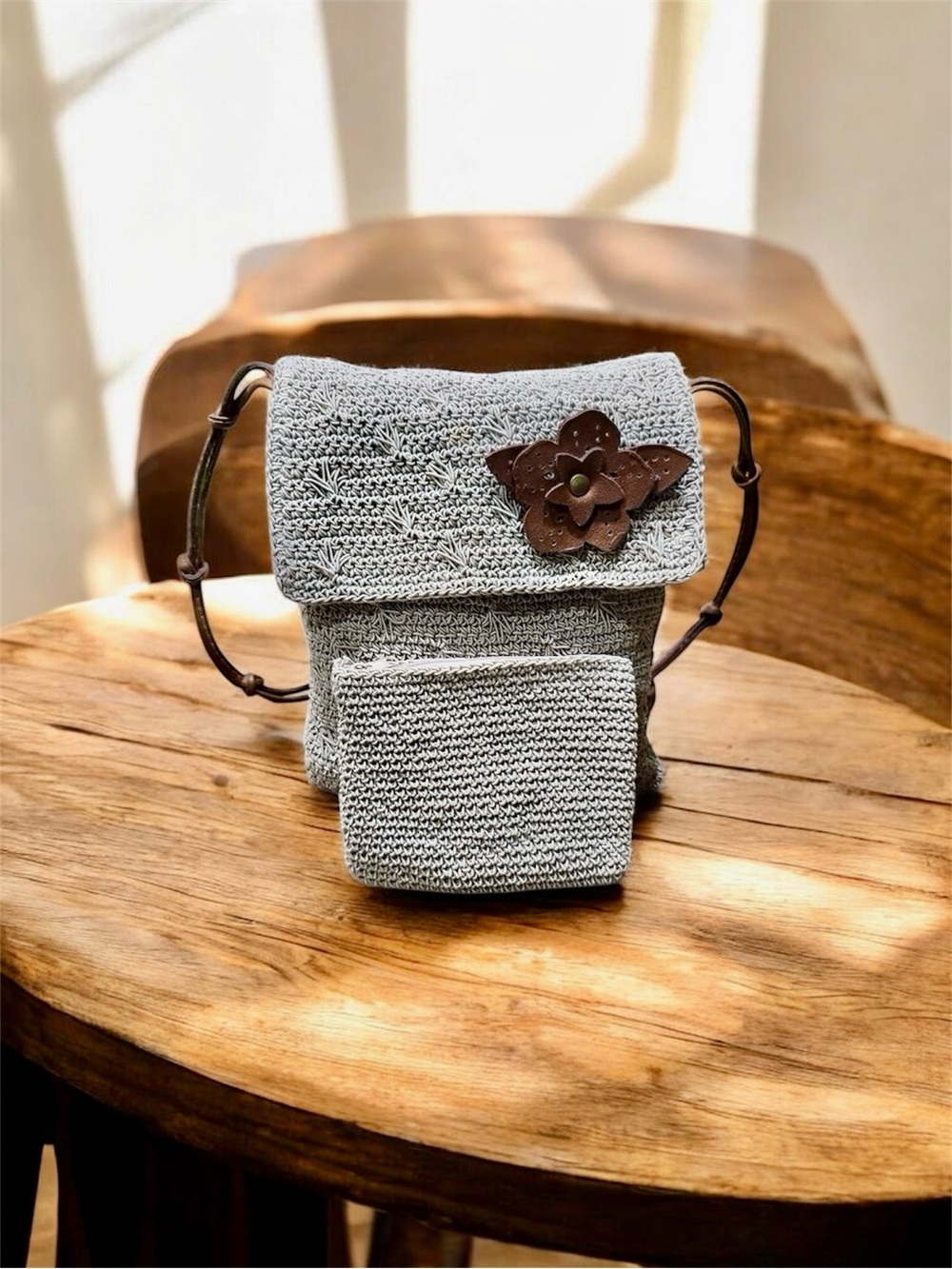Floral Brown Raffia Crossbody Bag & Coin Pouch